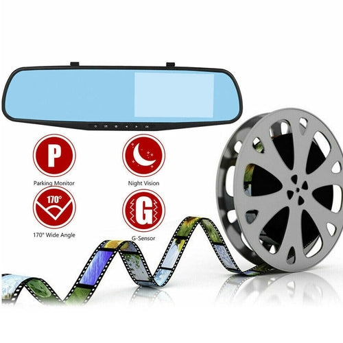 1080P HD Rearview Mirror Dash Cam w/Dual Cameras