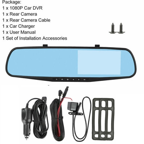 1080P HD Rearview Mirror Dash Cam w/Dual Cameras