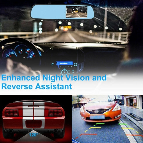 1080P HD Rearview Mirror Dash Cam w/Dual Cameras