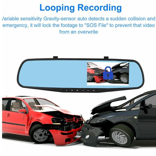 1080P HD Rearview Mirror Dash Cam w/Dual Cameras