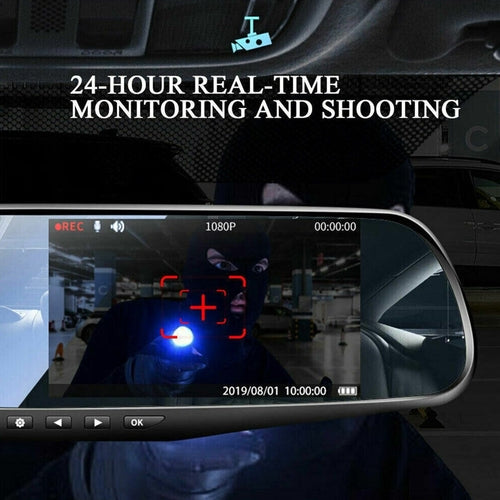 1080P HD Rearview Mirror Dash Cam w/Dual Cameras