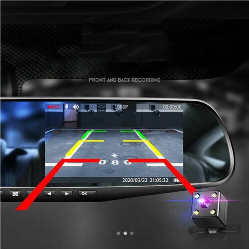 1080P HD Rearview Mirror Dash Cam w/Dual Cameras