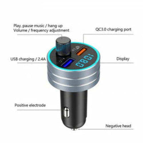C1 - Silver Bluetooth FM Transmitter w/ Dual USB ports